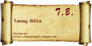 Tassy Béla névjegykártya